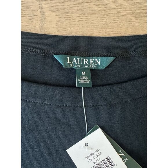 NEW Lauren Ralph Lauren W's Sz M Top Cuffed Short Sleeve Black Gold Zip Accent - Picture 8 of 11